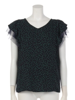 ランダムドットフリルスリーブブラウス/ネイビー