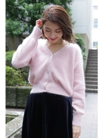 鹿の子編みアンゴラニットカーディガン/ピンク(090)