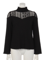 【LATINA】プチハイネックストライプチュールトップス/BK