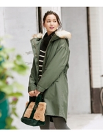 ボアライナー付きファーフーデッドブルゾン/カーキ(027)