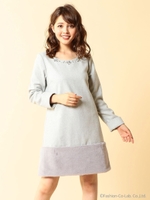 フェイクファー切替サックワンピース/ベージュ