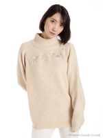 7Gハイネック刺繍ニット/ベージュ