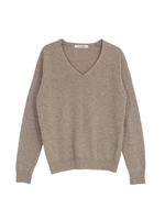 カシミヤウールVネックニット/ベージュ