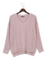 ケーブルV/Nニット/ボルドー/B