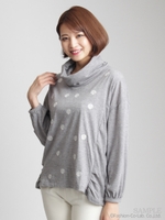 ルパシカソフト天竺ドット刺しゅうオフタートル/杢グレー