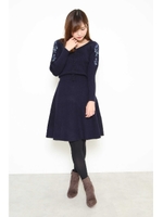 刺繍Vリブカーデニットアップワンピース/ネイビー(120)