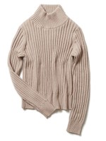 カシミヤ混タートルリブニットトップス/ベージュ