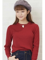 ベーシックニット リブクルーネック/レッド(100)