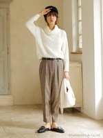 ベルト付ストライプテーパード/パンツ/ブラウン/チェックA