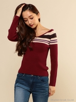 マルチラメボーダー2wayニットトップス/ボルドー