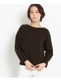 【WEB限定あり】【洗える】リップルストレッチボートネックカットソー/ブラウン系(044)