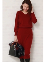 Ｖネックブラウジングワンピース/レッド(100)