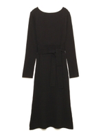 サッシュベルト付ワイドリブニットワンピース/WHT