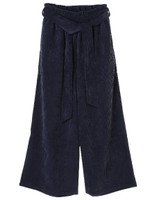 ・リボン付きコーデュロイワイドパンツ/キャメル