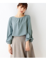 【WEB限定サイズ(LL)あり】リボンスリーブブラウス/ライトブルー(091)
