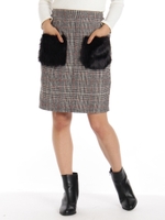 グレンチェックツイードファーポケタイトSK/グレー