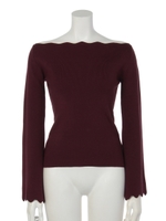 スカラップオフショルニットTOPS/ワイン