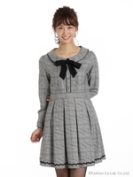 チェック柄ボウタイワンピース/グレー