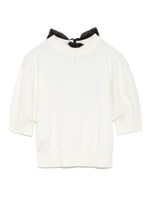 リボンボリューム袖ニットトップス/LAV