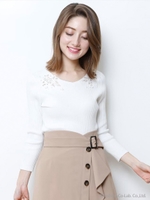 透け刺繍リブニット/ラベンダー