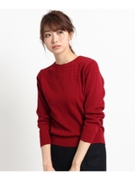 【洗える】ケーブルニット/モスグリーン(024)