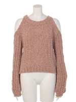 オープンショルダーベロアニット/グレー