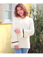 【CHILLE】両Vネックレースアップニットトップス/ホワイト(001)