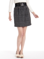 ベルト付チェックタイトスカート/ブラック