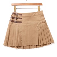 3連ベルト装飾ミニタリーミニスカート 36 バーバリーブルーレーベル 65377 BURBERRY BLUE LABEL カーキ レディース