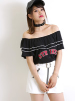 WEGO/オフショルベースボールTシャツ