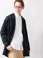 WEGO/チェックノーカラーロングカーディガン