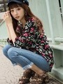 WEGO/花柄スキッパーシャツ