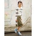 【50%OFF】【ニコ☆プチ掲載】ボーダー柄ロゴ入りロング丈ニットカーディガン