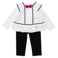 【50%OFF】【新生児向け】リボン付きぺプラム切替えチュニック＆レギンスセット