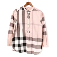 【新品】 オフセット チェック ノーカラー シャツ ブラウス サイズ10 UK10 バーバリーロンドン y-001257 BURBERRY LONDON ピンク レディース