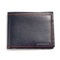 【新品】 ロンドンレザー二つ折り財布ボーダーディテール  バーバリーロンドン y-001233 BURBERRY LONDON ネイビー メンズ