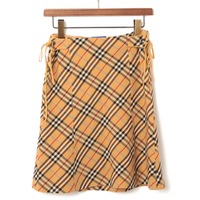 サイドリボン装飾チェックスカート 36 バーバリーブルーレーベル 70038 BURBERRY BLUE LABEL ブラウン レディース