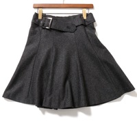 スクエアバックルベルト装飾ウールフレアスカート 38 バーバリーブルーレーベル 65254 BURBERRY BLUE LABEL グレー レディース