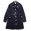 ステンカラーコート　ベルト付き金ボタン 38 バーバリーブルーレーベル 68268 BURBERRY BLUE LABEL ネイビー レディース