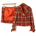 ダブルブレスト切りっぱなしウールチェックセットアップ 38 バーバリーブルーレーベル 76666 BURBERRY BLUE LABEL オレンジ レディース