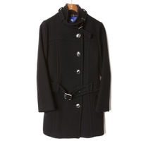 チンストラップウエストベルトウールロングコート 38 バーバリーブルーレーベル br01001030 BURBERRY BLUE LABEL ブラック レディース