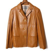 ノッチドラペルテーラードラムレザージャケット 38 バーバリーロンドン br01001417 BURBERRY LONDON ブラウン レディース