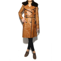 バーバリーブルーレーベル レザーロングコート ブラウン系 35390 レディース