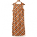 バックジップノースリーブチェックワンピース 38 バーバリーブルーレーベル 01000636 BURBERRY BLUE LABEL ブラウン レディース