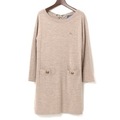 バックリボン装飾ロゴ刺繍ニットワンピース 38 バーバリーブルーレーベル 70019 BURBERRY BLUE LABEL ベージュ レディース