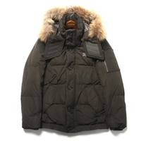 ラクーンファー装飾裏地チェック2WAYミニタリーダウンジャケット M バーバリーブラックレーベル 65055 BURBERRY BLACK LABEL カーキ メンズ