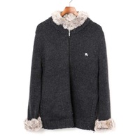 ラビットファー装飾裏地チェックウールニットジャケット 3 バーバリーブラックレーベル 72511 BURBERRY BLACK LABEL グレー メンズ