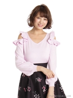 肩フリルVネックニットPO/クロ