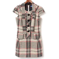 半袖ノーカラーチェックワンピース 36 バーバリーブルーレーベル 71488 BURBERRY BLUE LABEL ホワイト レディース
