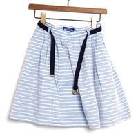 紐ベルト付ボーダーフレアスカート 36 バーバリーブルーレーベル 69471 BURBERRY BLUE LABEL ブルー レディース